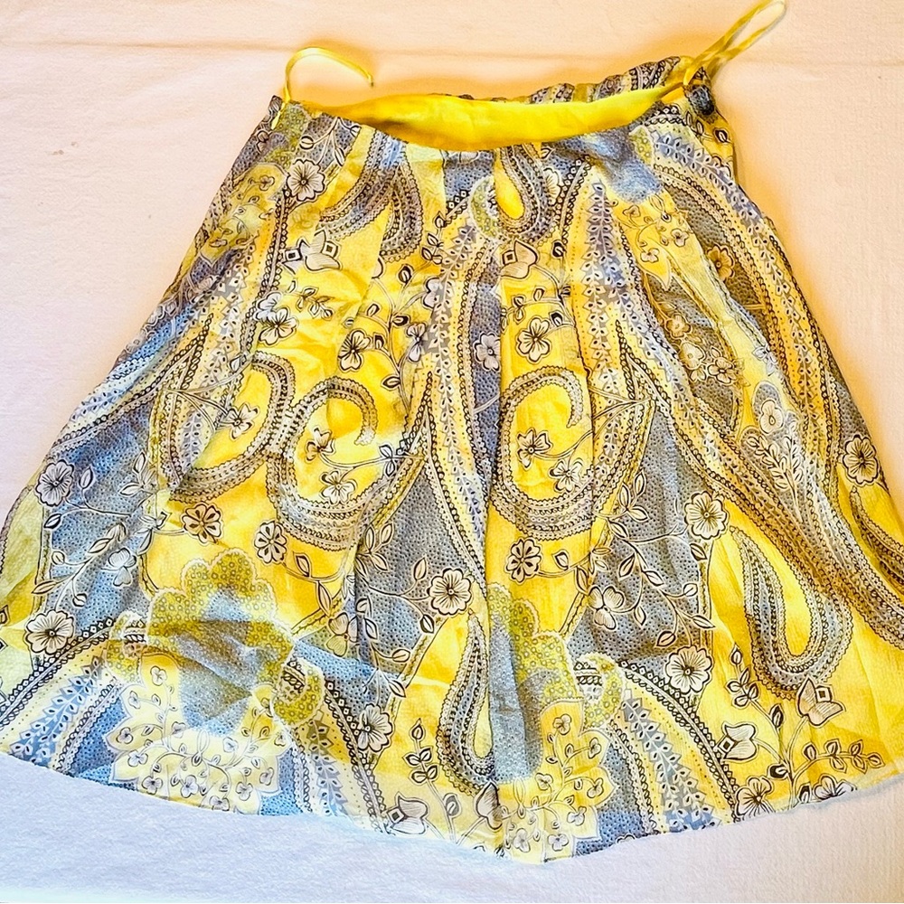 Anne Klein Springtime Yellow And Blue Floral, 100% Silk A Line Tulle Midi Skirt